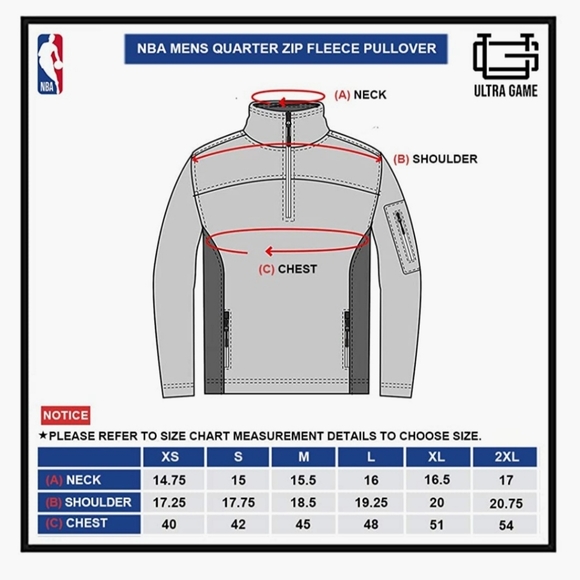 Ultra Game NBA Red Fortune Big & Tall, Quarter Zipper, Fleece Pullover, Sz L - Picture 4 of 8